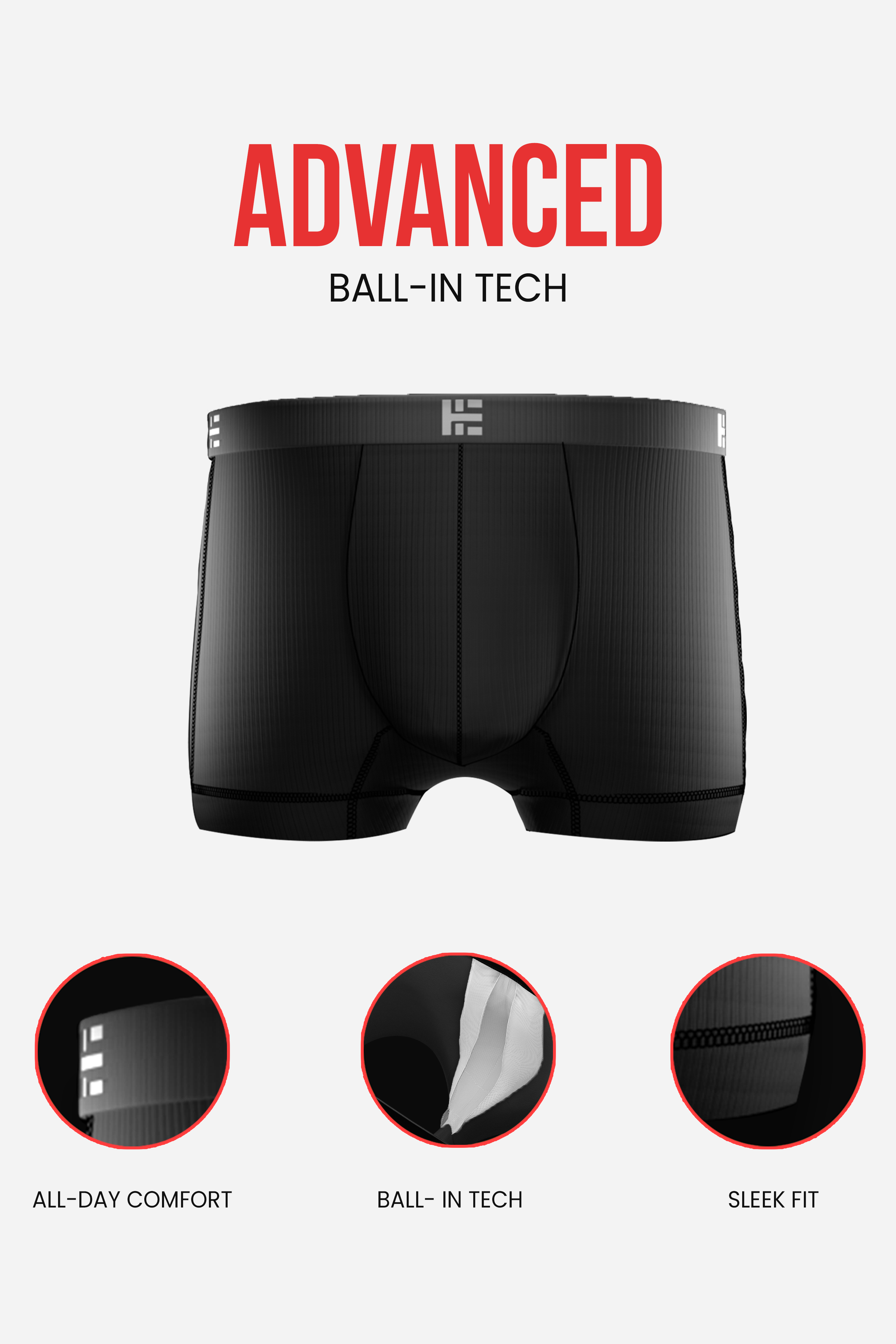 HIELABS Coolism Trunks featuring advanced ball-in tech, sleek fit, and all-day comfort support.