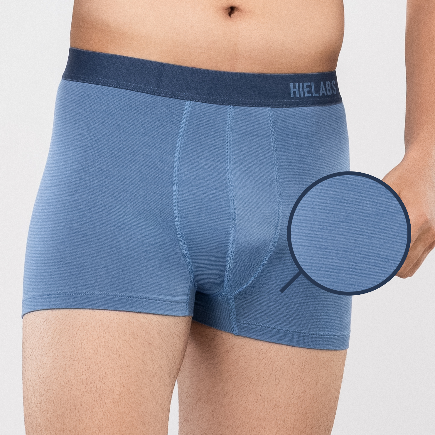 HIELABS Coolism Trunks in slate blue feature fine ribbed texture for breathability and everyday comfort.
