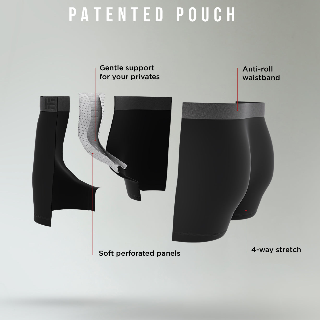HIELABS Coolism Trunks showcasing patented pouch design with anti-roll waistband