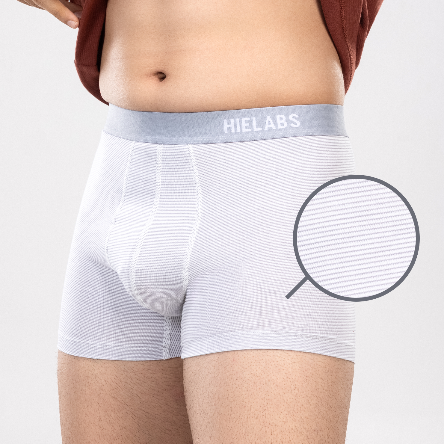 HIELABS Coolism Trunks in soft white feature a fine ribbed texture for breathability and everyday comfort.