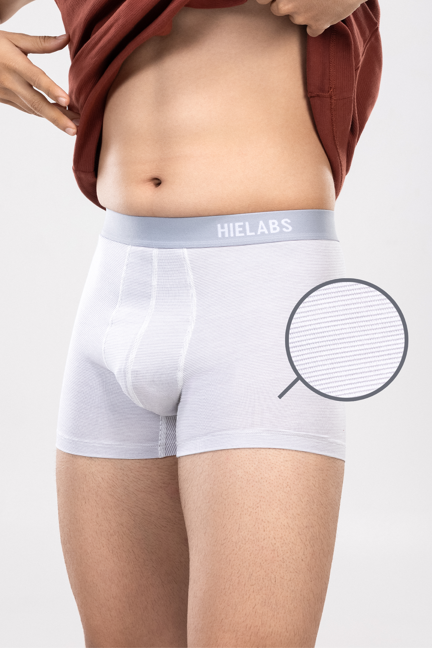 HIELABS Coolism Trunks in soft white feature a fine ribbed texture for breathability and everyday comfort.
