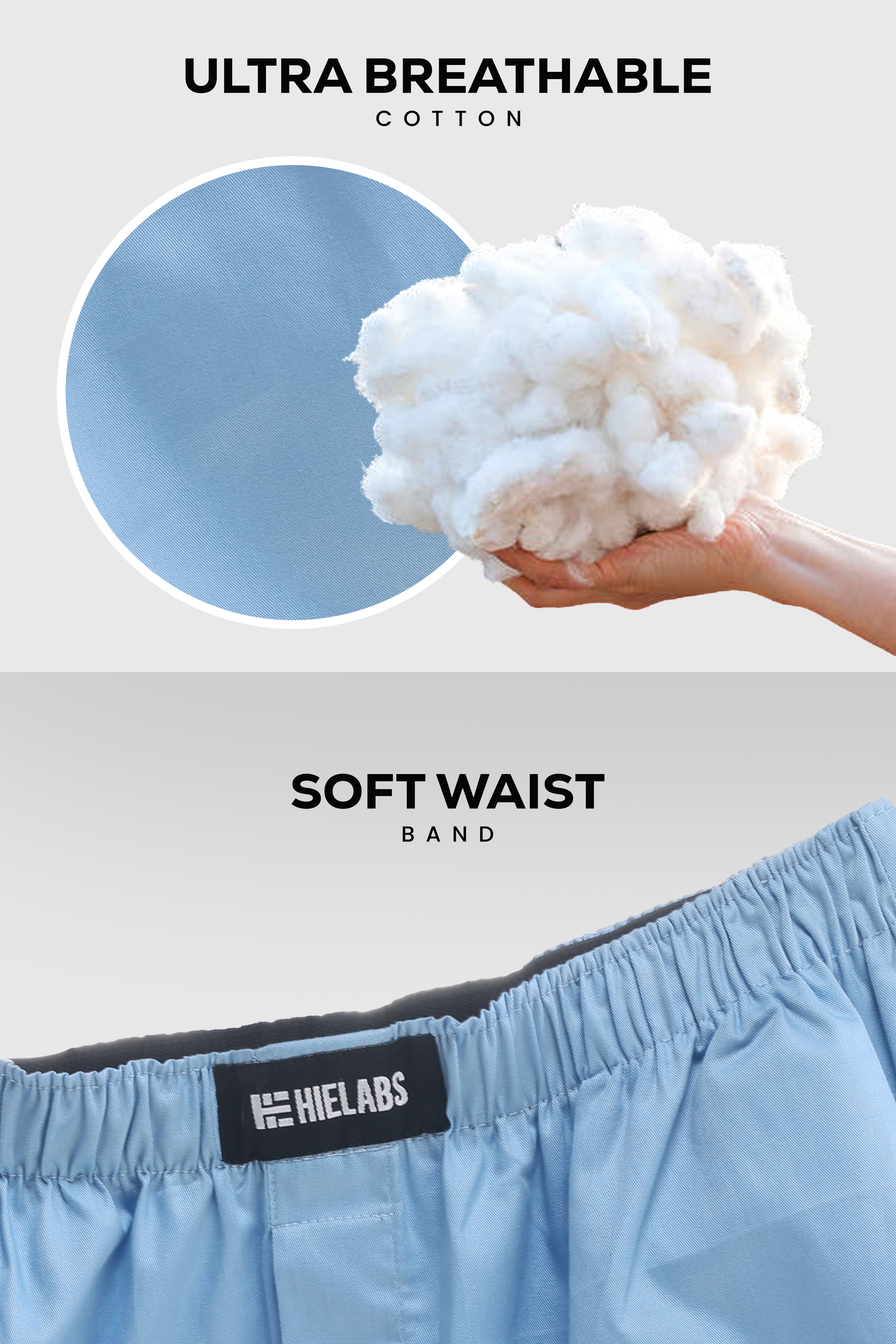 HIELABS boxers with ultra-breathable cotton fabric and soft elastic waistband for all-day comfort.